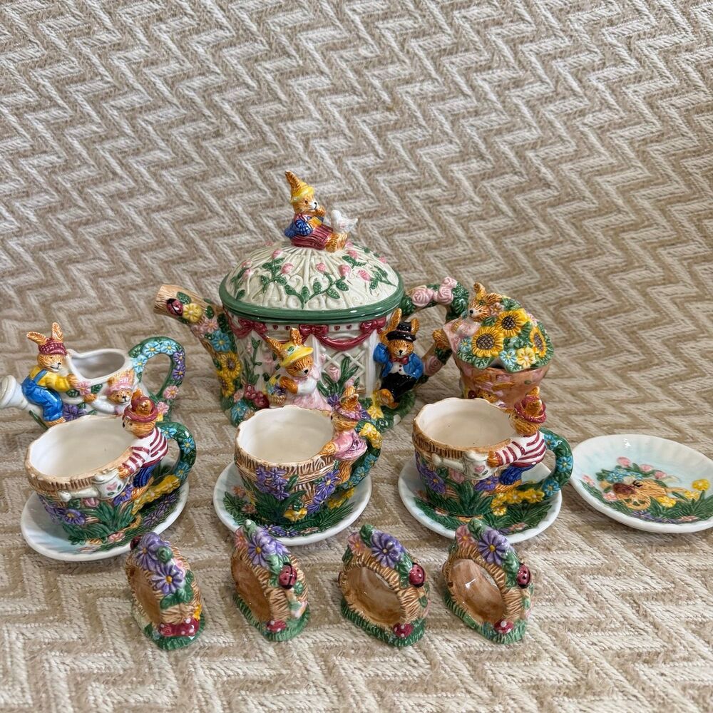 Vintage Mercuries 1998 Garden Party Springtime Easter Bunny Tea Set